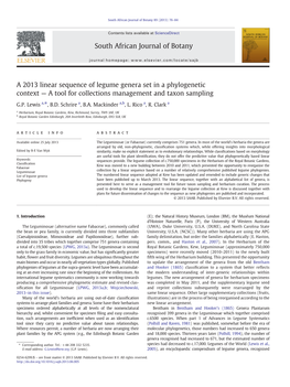 A 2013 Linear Sequence of Legume Genera Set in a Phylogenetic Context — a Tool for Collections Management and Taxon Sampling