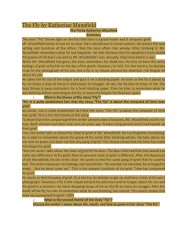 The Fly by Katherine Mansfield the Fly by Katherine Mansfield Summary the Story “Fly” Throws Light on the Fact That Time Is a Great Healer and It Conquers Grief