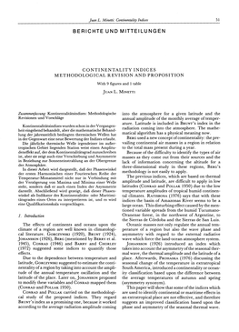 Continentality Indices Methodological Revision and Proposition (Kontinentalitätsindizes: Methodologische Revisionen Und Vorschl