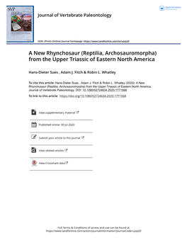 A New Rhynchosaur (Reptilia, Archosauromorpha) from the Upper Triassic of Eastern North America