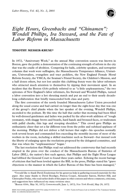 Wendell Phillips, Ira Steward, and the Fate of Labor Reform In