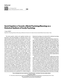 Social Cognition Or Towards a Mental Psychology/Neurology As a Dialectical Synthesis of Faculty Psychology