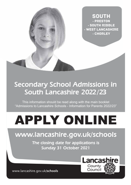 Secondary School Admissions in South Lancashire 2022 /23