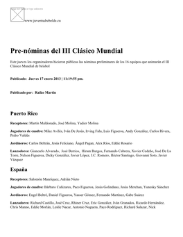 Pre-Nóminas Del III Clásico Mundial