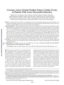 Coronary Artery Ectasia Predicts Future Cardiac Events in Patients with Acute Myocardial Infarction