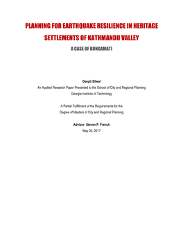 Planning for Earthquake Resilience in Heritage Settlements of Kathmandu Valley