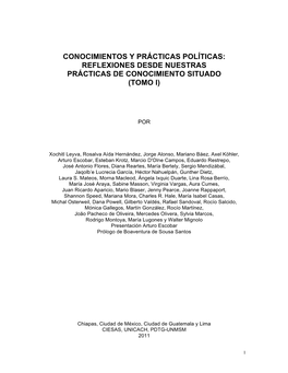 Reflexiones Desde Nuestras Prácticas De Conocimiento Situado (Tomo I)