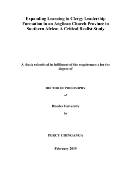Expanding Learning in Clergy Leadership Formation in an Anglican Church Province in Southern Africa: a Critical Realist Study