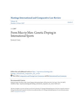 From Mice to Men: Genetic Doping in International Sports Kristin Jo Custer