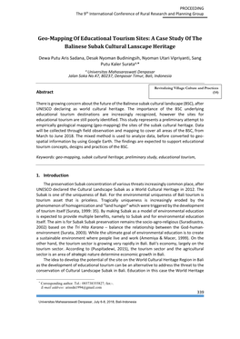 Geo-Mapping of Educational Tourism Sites: a Case Study of the Balinese Subak Cultural Lanscape Heritage