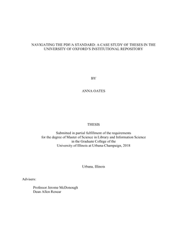 Navigating the Pdf/A Standard: a Case Study of Theses in the University of Oxford’S Institutional Repository