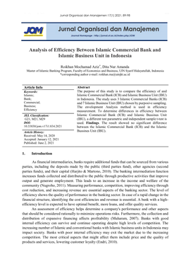 Analysis of Efficiency Between Islamic Commercial Bank and Islamic Business Unit in Indonesia