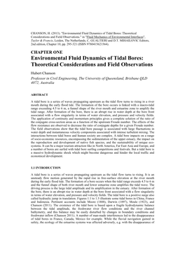 Environmental Fluid Dynamics of Tidal Bores: Theoretical Considerations