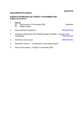 Ag/S3/09/35 PARLIAMENTARY BUREAU AGENDA for MEETING