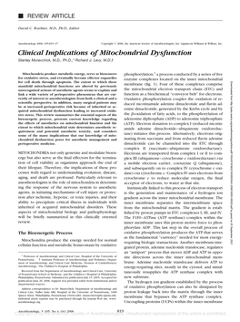 Clinical Implications of Mitochondrial Dysfunction Stanley Muravchick, M.D., Ph.D.,* Richard J