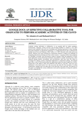 Google Docs: an Effective Collaborative Tool for Graduates to Perform Academic Activities in the Cloud