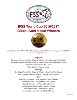 IFSS World Cup 2016/2017 Global Gold Medal Winners