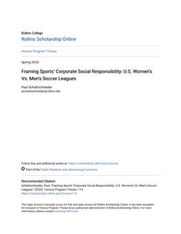 Framing Sports' Corporate Social Responsibility: U.S. Women's Vs