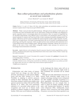 Bees Collect Polyurethane and Polyethylene Plastics As Novel Nest Materials 1, 2 J