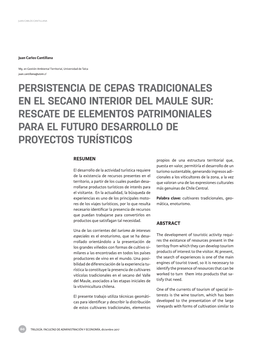 Persistencia De Cepas Tradicionales En El Secano Interior Del Maule Sur: Rescate De Elementos Patrimoniales Para El Futuro Desarrollo De Proyectos Turísticos