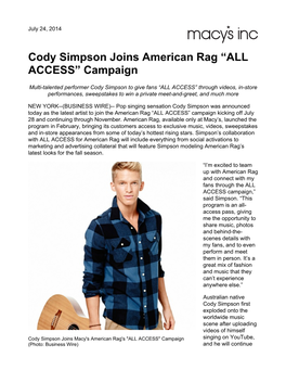 Cody Simpson Joins American Rag “ALL ACCESS” Campaign