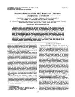 Pharmacokinetics and in Vivo Activity of Liposome- Encapsulated Gentamicin CHRISTINE E