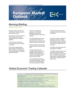 Morning Briefing Global Economic Trading Calendar