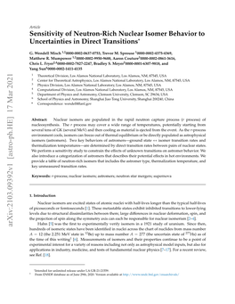 Sensitivity of Neutron-Rich Nuclear Isomer Behavior to Uncertainties in Direct Transitions*