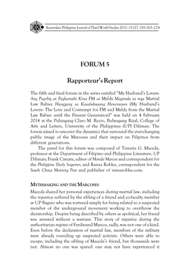FORUM 5 Rapporteur's Report