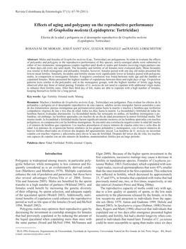 Effects of Aging and Polygamy on the Reproductive Performance of Grapholita Molesta (Lepidoptera: Tortricidae)