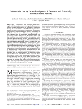 Metamizole Use by Latino Immigrants: a Common and Potentially Harmful Home Remedy