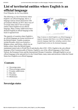 List of Territorial Entities Where English Is an Official Language )URP:LNLSHGLDWKHIUHHHQF\FORSHGLD