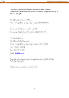 A Geological and Hydrogeological Assessment of the Electrical Conductivity Information from the Hires Airborne Geophysical Survey of the Isle of Wight