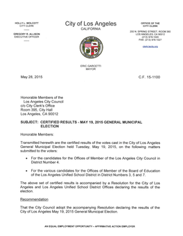 Los Angeles CITY CLERK CALIFORNIA 200 N SPRING STREET, ROOM 360 GREGORY R