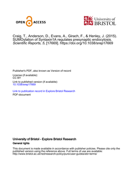 Sumoylation of Syntaxin1a Regulates Presynaptic Endocytosis