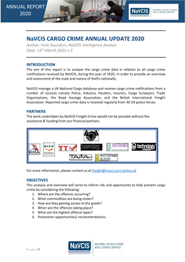 Navcis CARGO CRIME ANNUAL UPDATE 2020 Author: Vicki Saunders, Navcis Intelligence Analyst Date: 15Th March 2021 V.3