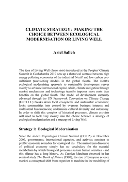 Climate Strategy Making the Choice Between Ecological Modernisation