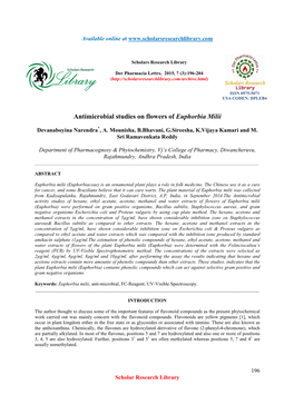 Antimicrobial Studies on Flowers of Euphorbia Milii