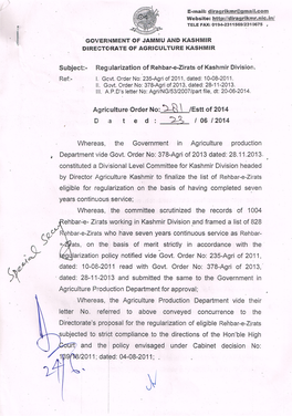 Annexure-II List of Rehbar-E-Zirat Regularized in Accordance with Regularization Policy Notified Vide Govt