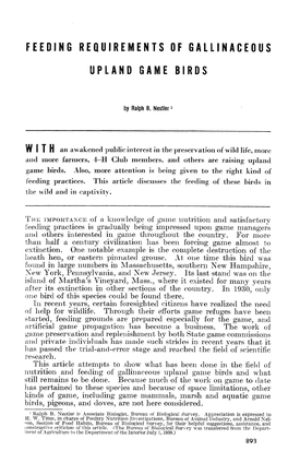 Feeding Requirements of Gallinaceous Upland Game