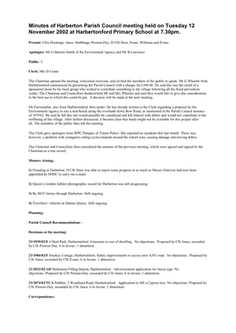 Minutes of Harberton Parish Council Meeting Held on Tuesday 12 November 2002 at Harbertonford Primary School at 7.30Pm