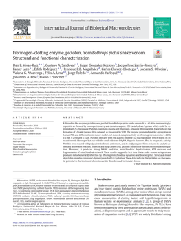 Fibrinogen-Clotting Enzyme, Pictobin, from Bothrops Pictus Snake Venom