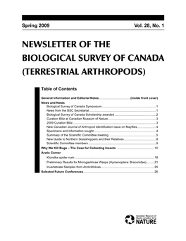 Newsletter of the Biological Survey of Canada (Terrestrial Arthropods)