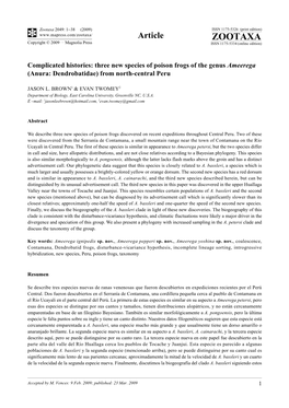 Zootaxa, Complicated Histories: Three New Species Of