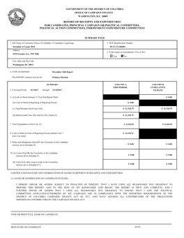 Report of Receipts and Expenditures for Candidates, Principal Campaign Or Political Committees, Political Action Committees, Independent Expenditure Committees