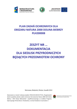Zeszyt Nr … Dokumentacja Dla Siedlisk Przyrodniczych Będących Przedmiotem Ochrony