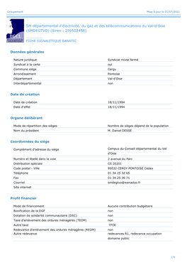 SM Départemental D'électricité, Du Gaz Et Des Télécommunications Du Val-D'oise (SMDEGTVO) (Siren : 259502458)