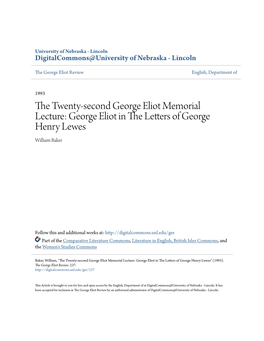 George Eliot in the Letters of George Henry Lewes William Baker