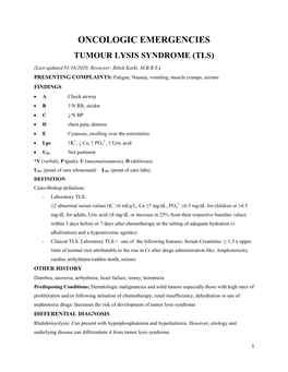 Oncologic-Tumor Lysis Syndrome