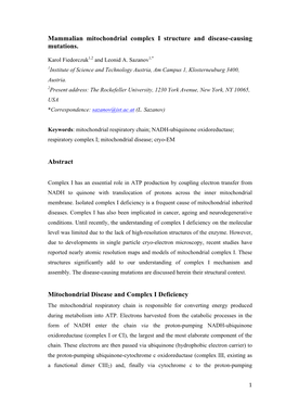 Mammalian Mitochondrial Complex I Structure and Disease-Causing Mutations